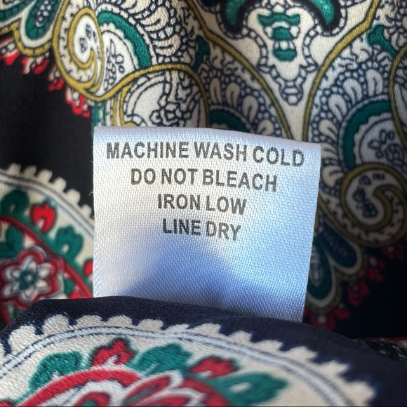 Alice Blue Black Multicolor Paisley Floral Print Split Neck Long Sleeve Top - Picture 13 of 14